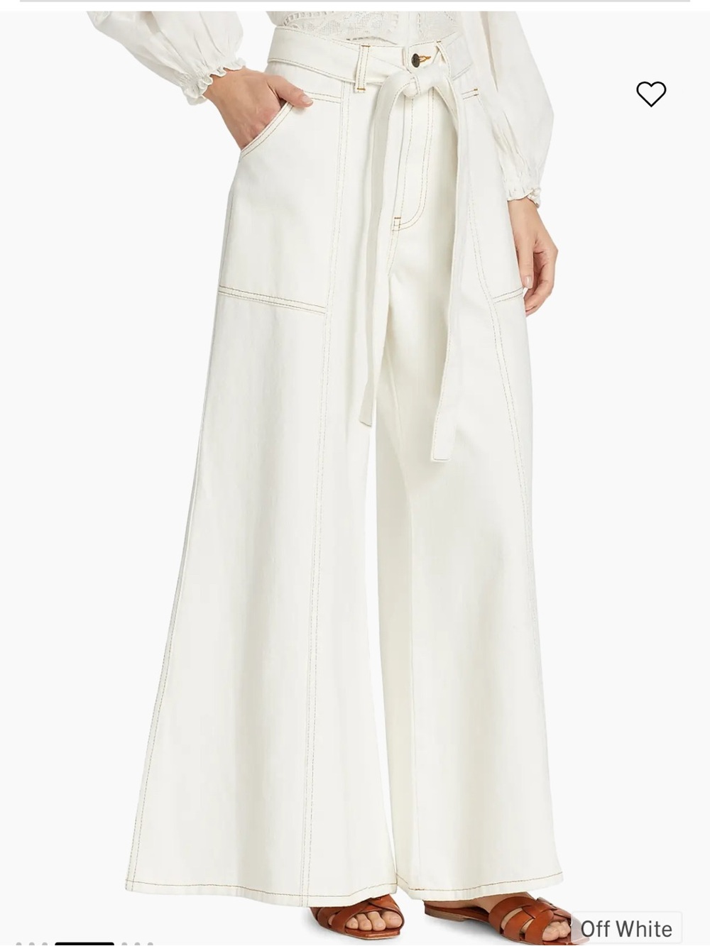 FARM Rio Off-White Super Wide Leg Tie-Waist Pants NWT M
